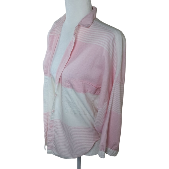 Vintage Angelique Imports Striped Cotton Button Down Shirt Pink White Size Small - Picture 6 of 14